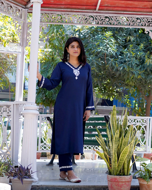 Zoya Chikankari Rayon Kurta Pant Set