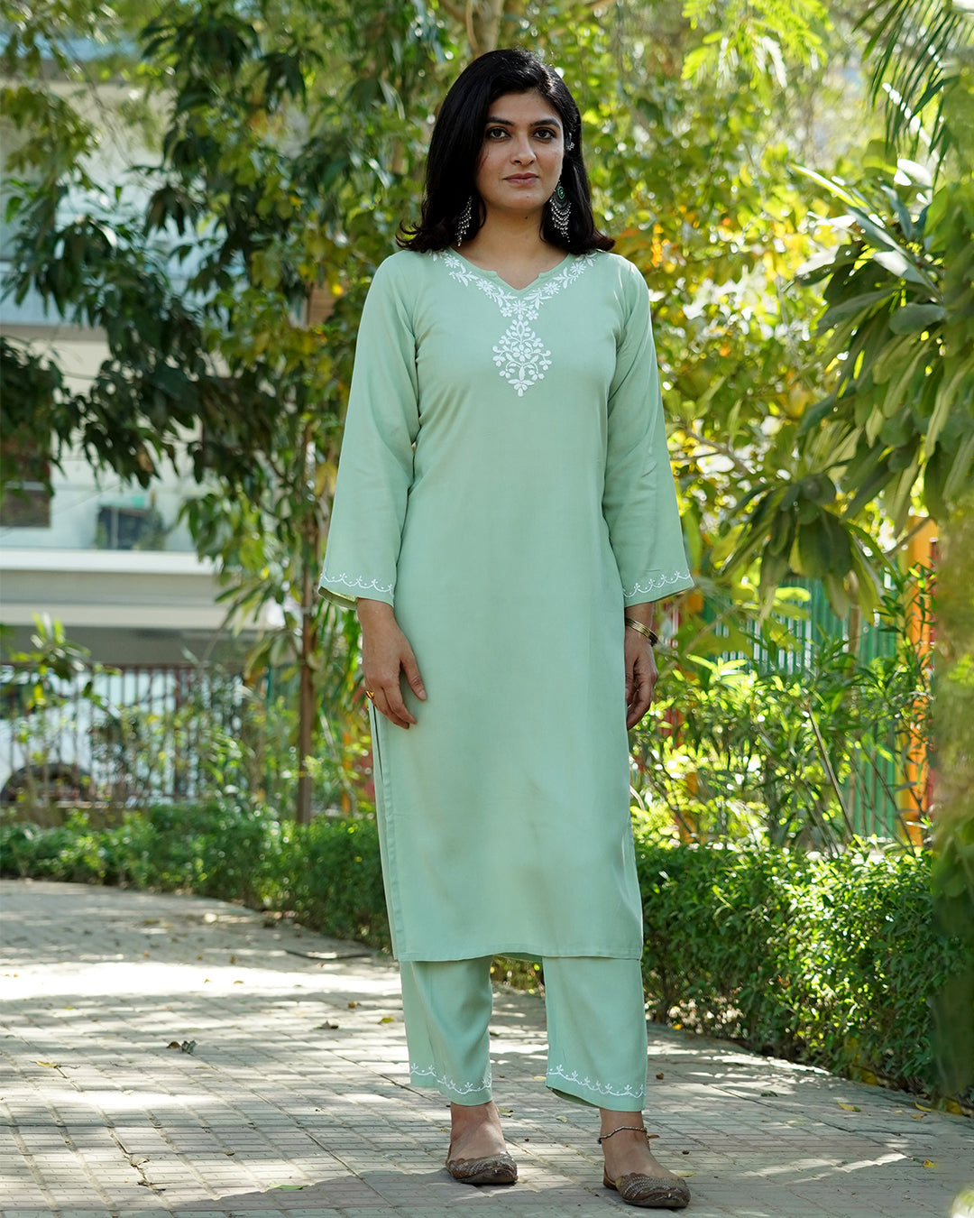 Adah Chikankari Rayon Kurta Pant Set