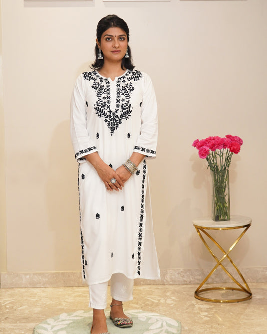 Rasha Chikankari Rayon Kurta White