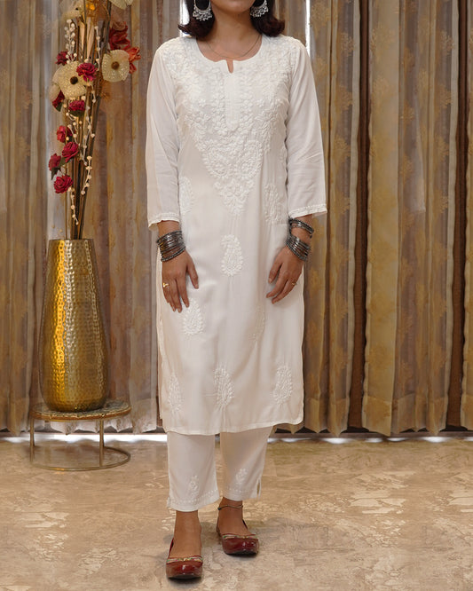 Chaand Chikankari Rayon Kurta Pant Set