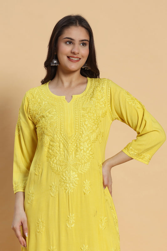 Sunehri Chikankari Rayon Kurta Pant Set