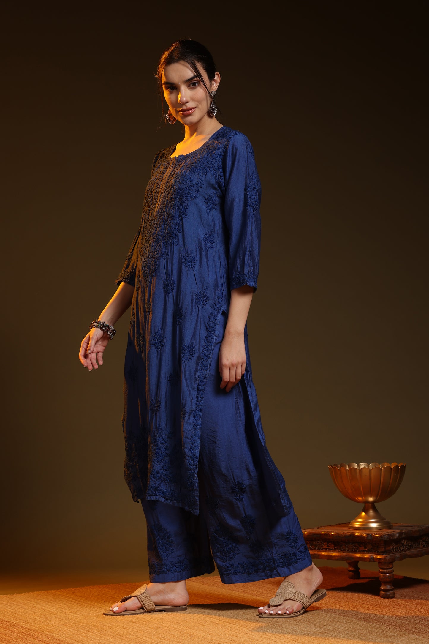 Noorza Chikankari Chanderi Kurta Pant set