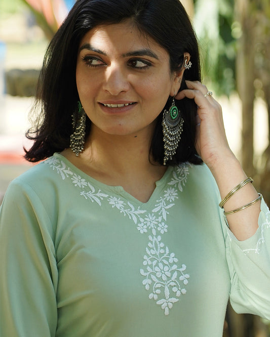 Adah Chikankari Rayon Kurta Pant Set