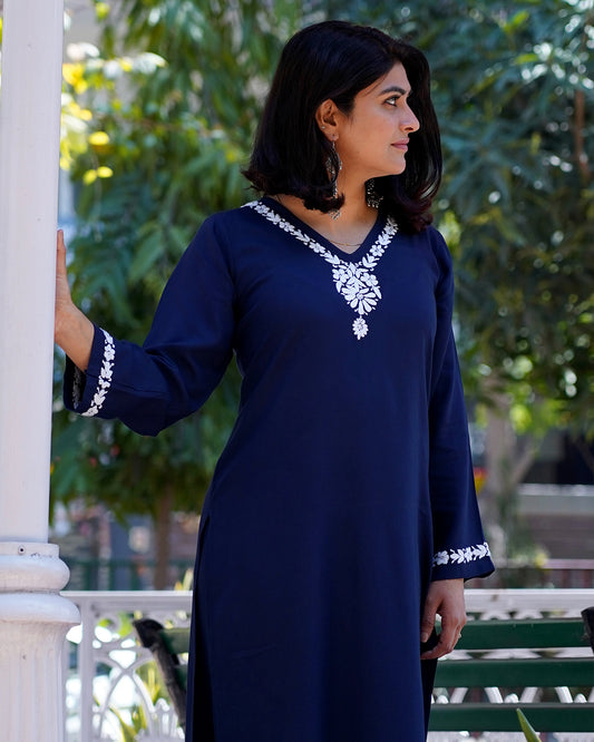 Zoya Chikankari Rayon Kurta Pant Set