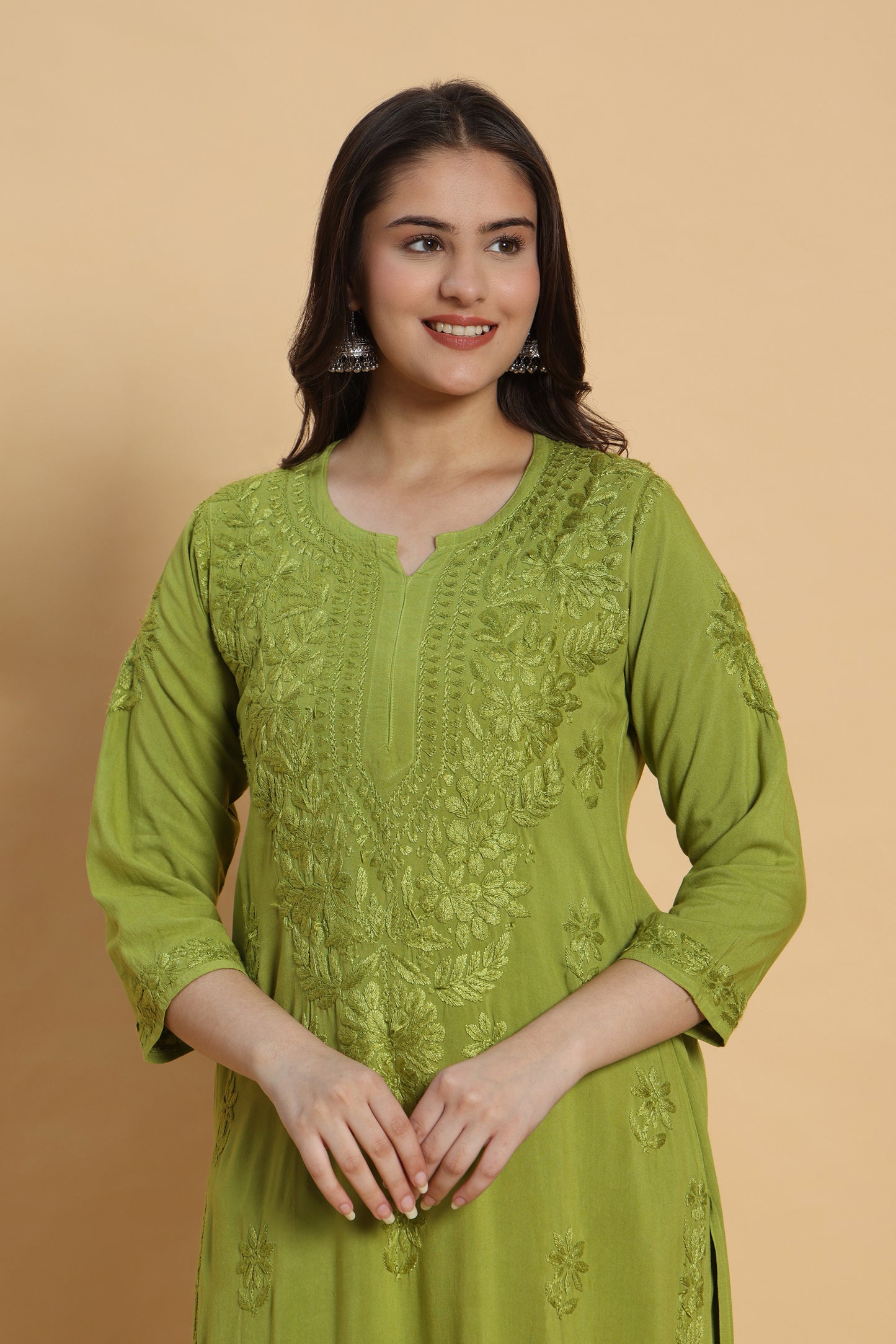 Haryali Chikankari Rayon Kurta Pant Set