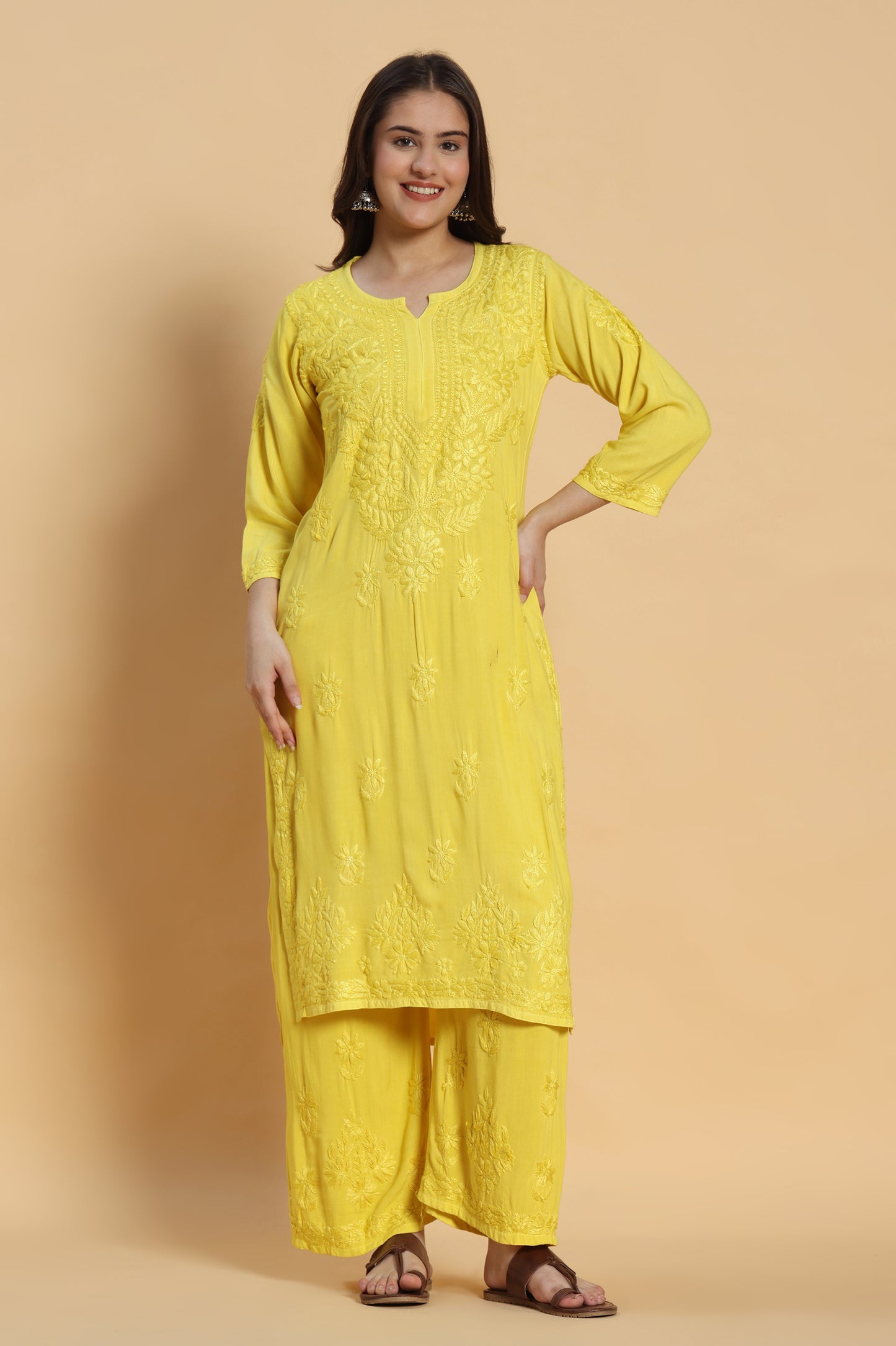 Sunehri Chikankari Rayon Kurta Pant Set