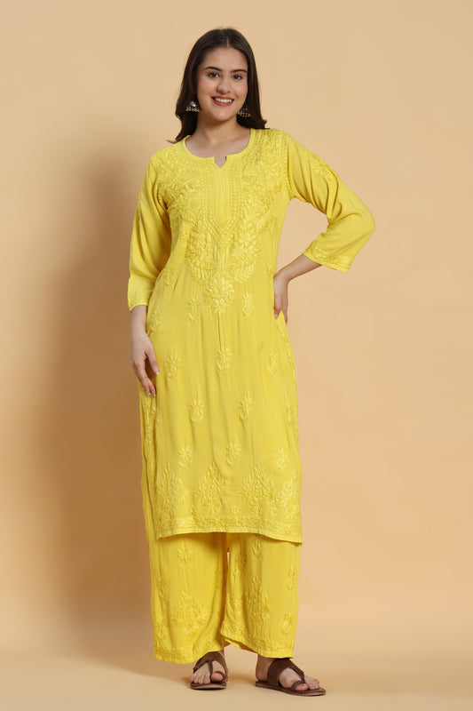 Sunehri Chikankari Rayon Kurta Pant Set