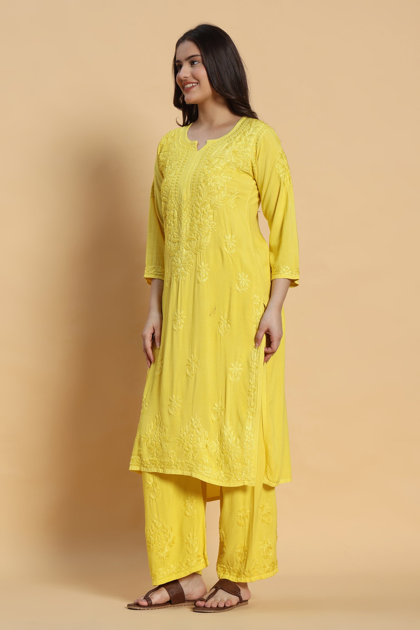Sunehri Chikankari Rayon Kurta Pant Set