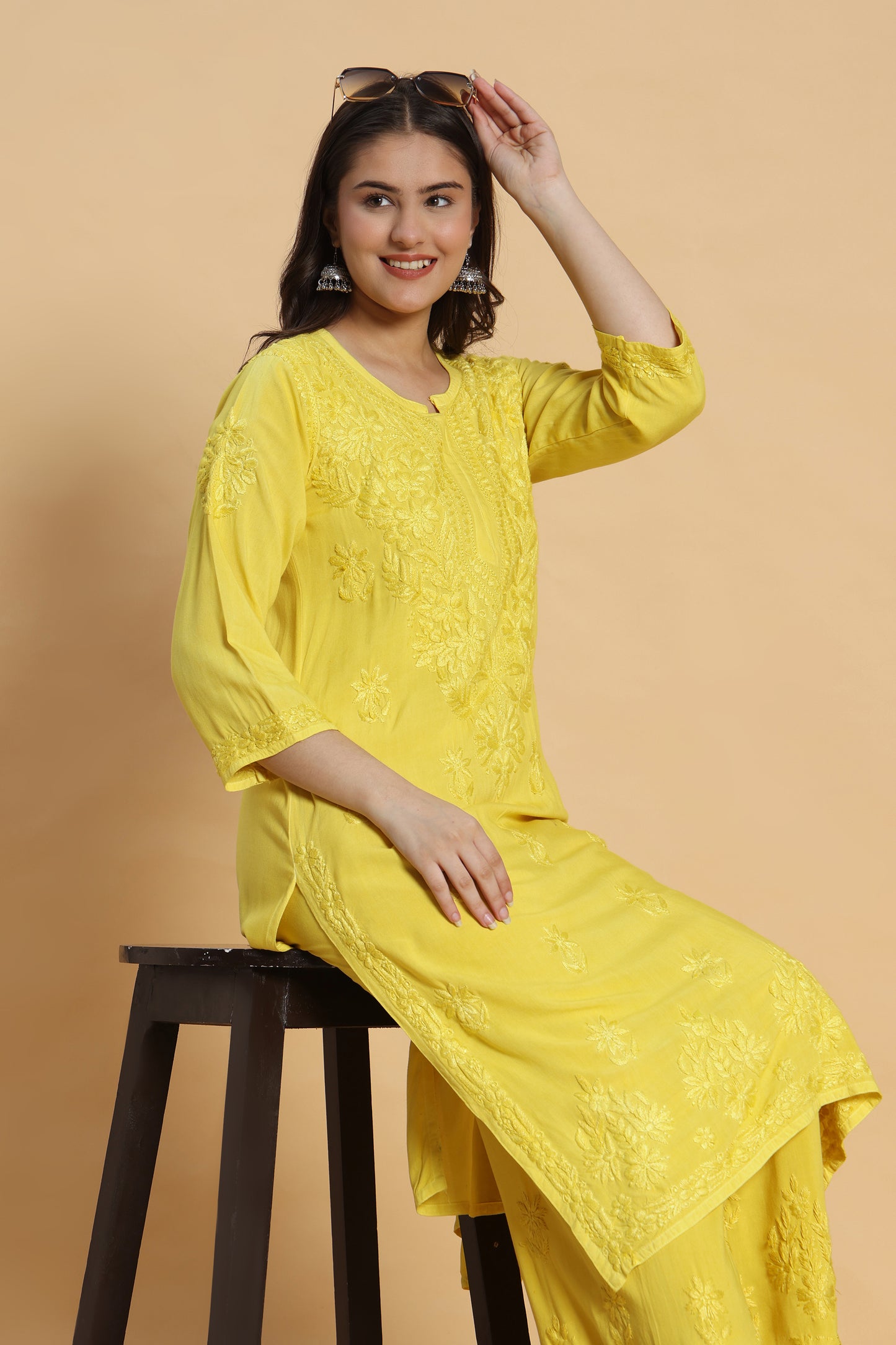Sunehri Chikankari Rayon Kurta Pant Set