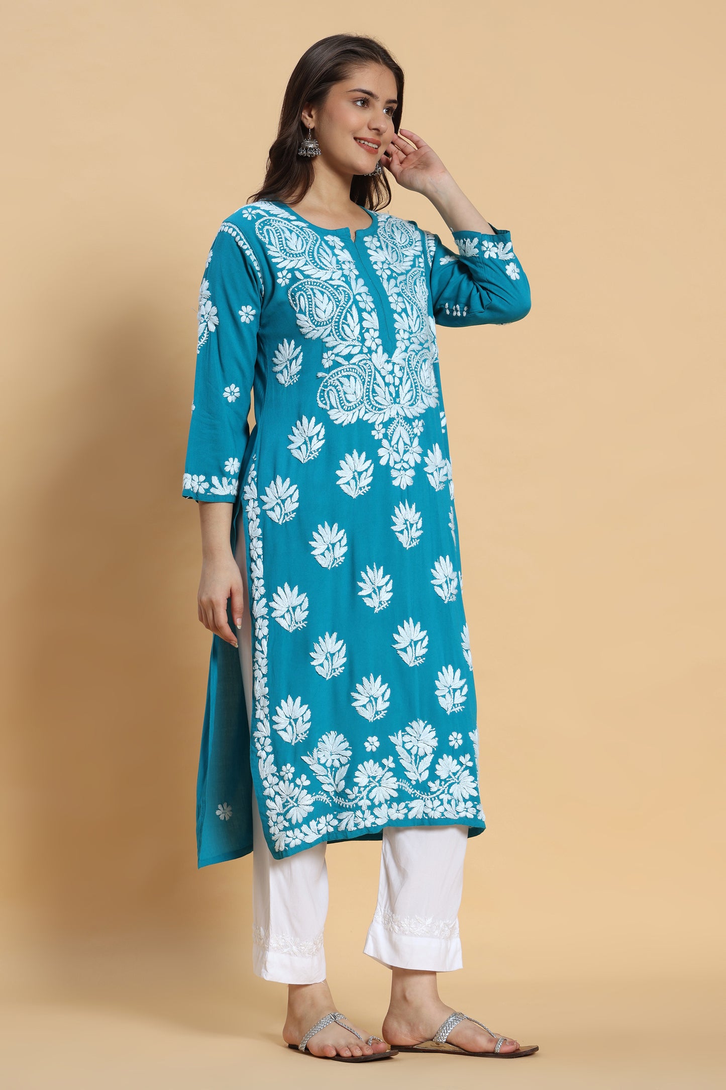 Neel Chikankari Rayon Kurta