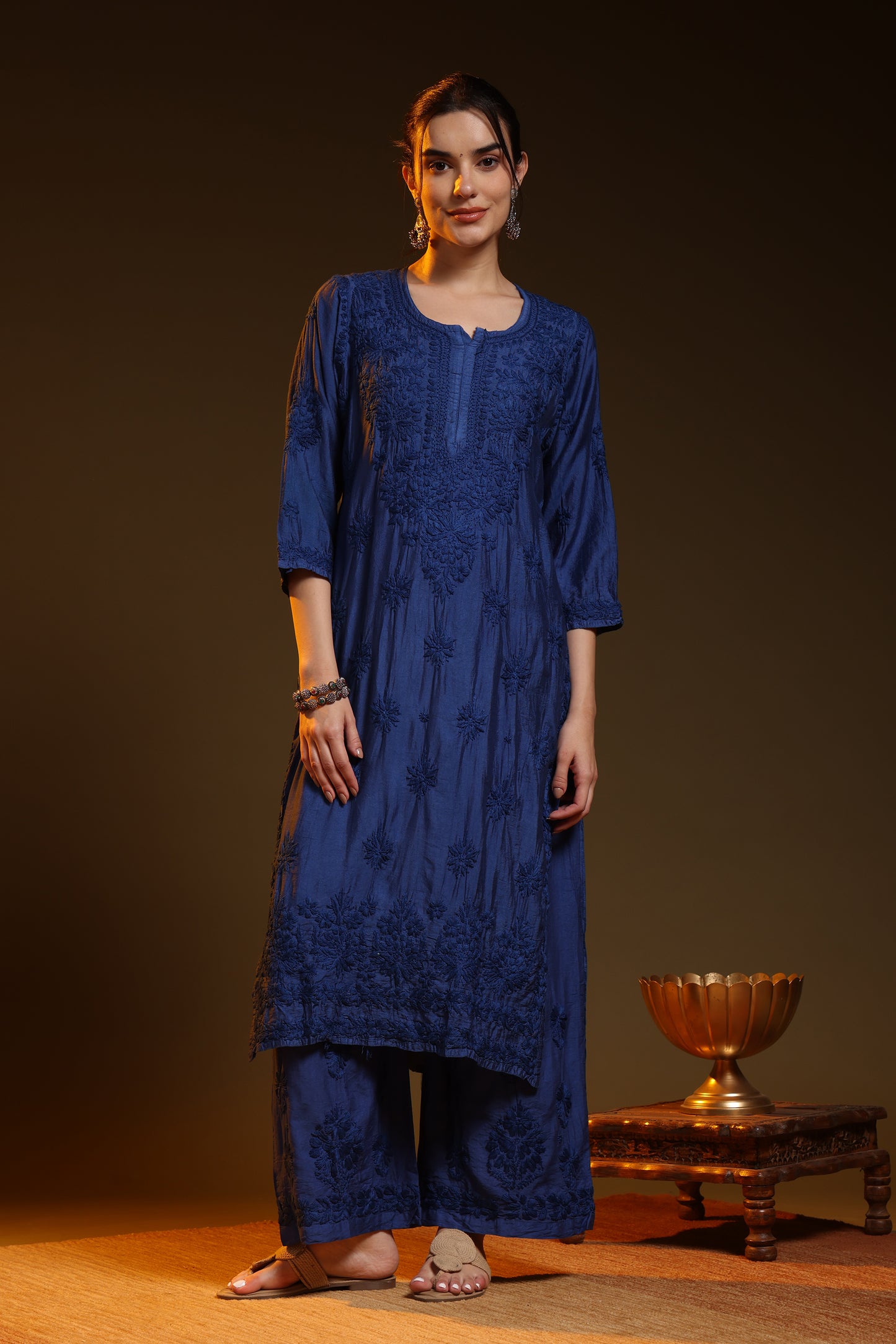 Noorza Chikankari Chanderi Kurta Pant set