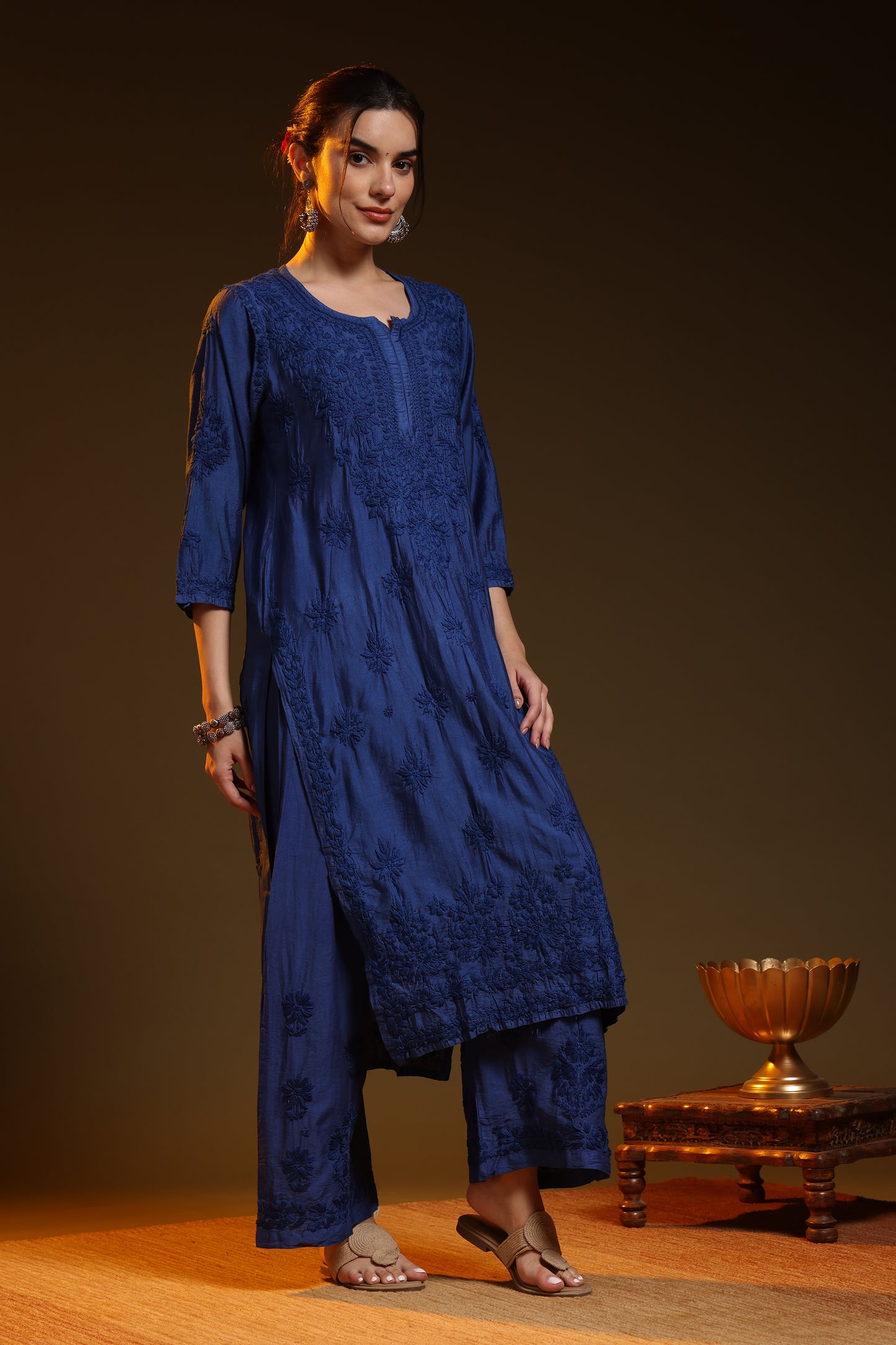 Noorza Chikankari Chanderi Kurta Pant set