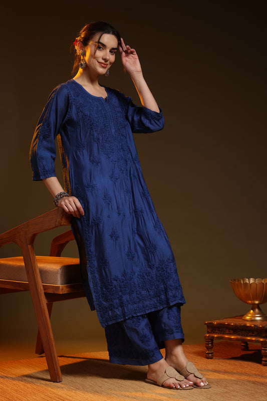 Noorza Chikankari Chanderi Kurta Pant set
