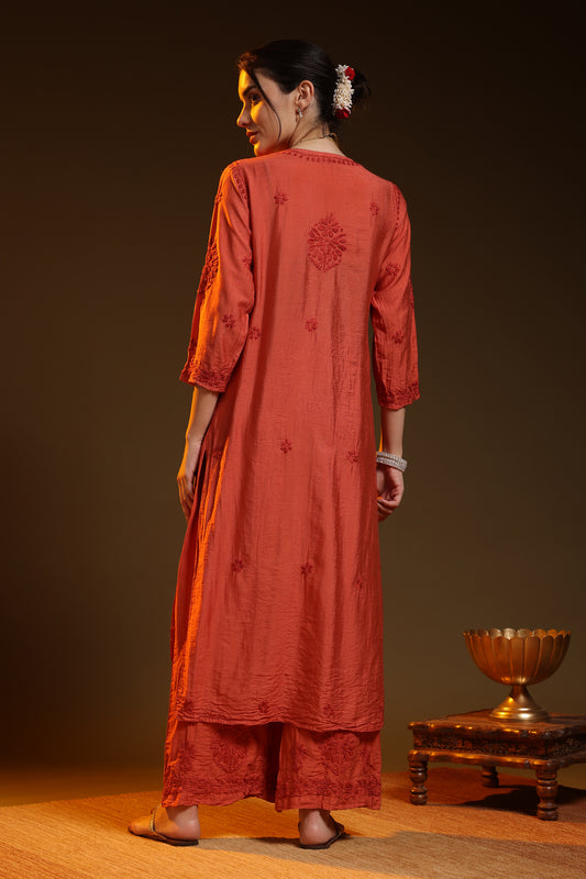 Rafina Chikankari Chanderi Kurta Pant set