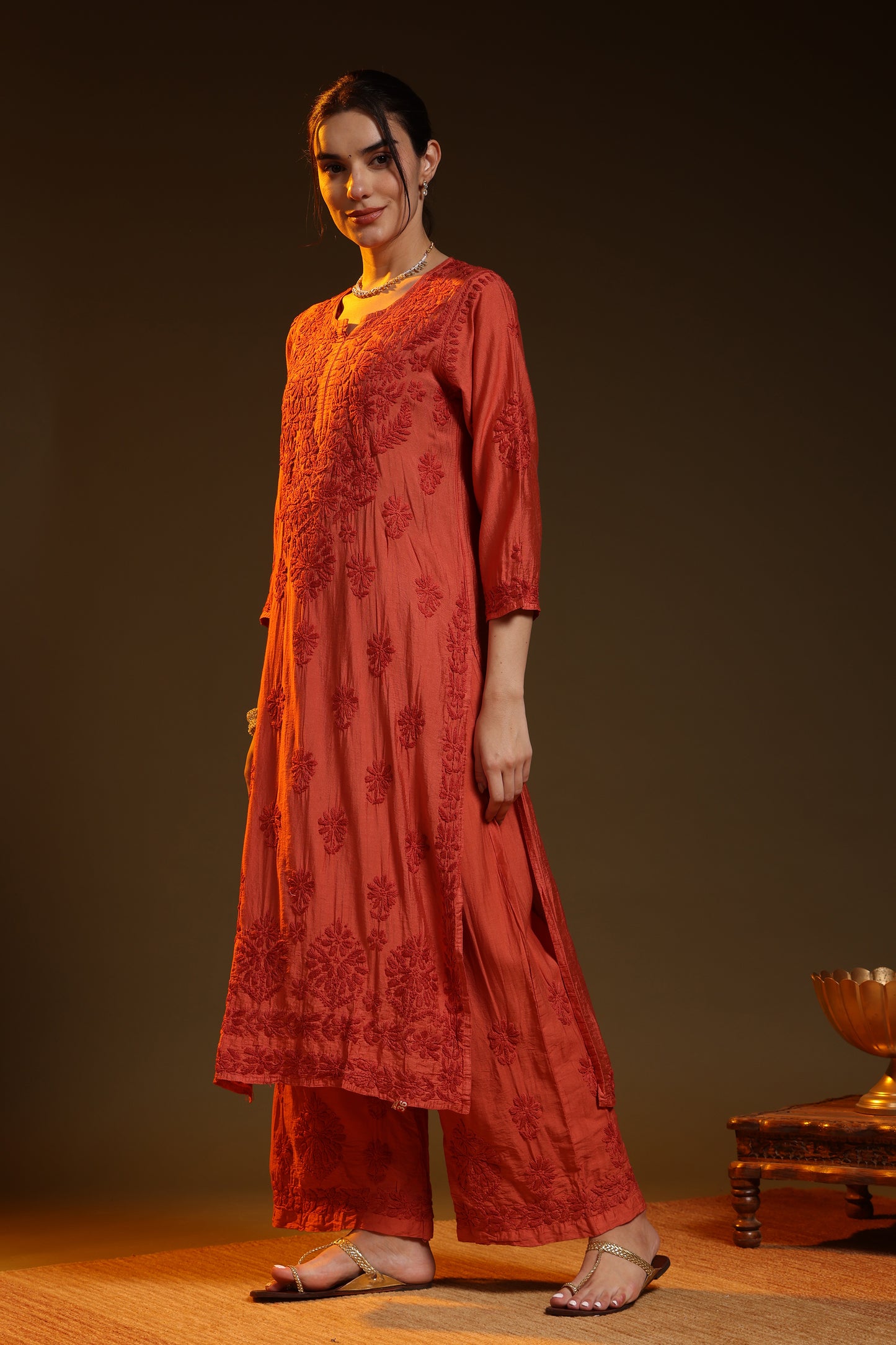 Rafina Chikankari Chanderi Kurta Pant set