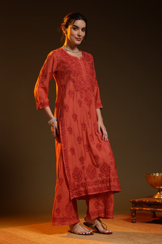 Rafina Chikankari Chanderi Kurta Pant set