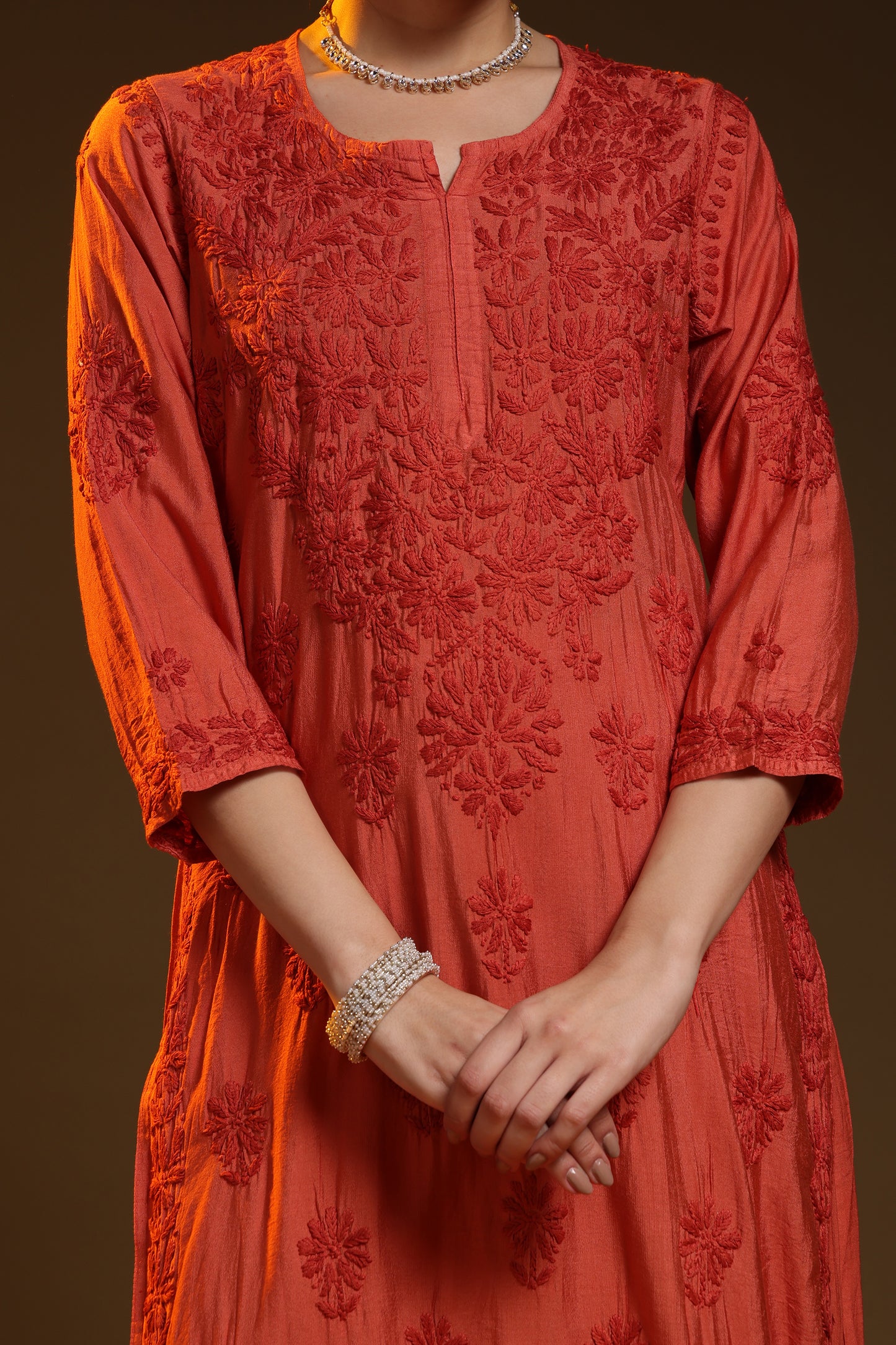 Rafina Chikankari Chanderi Kurta Pant set