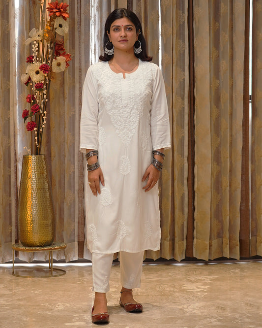 Chaand Chikankari Rayon Kurta Pant Set