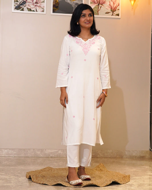 Sahar Chikankari Rayon Kurta Pant Set