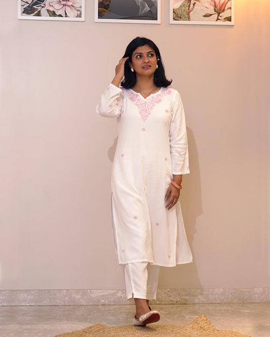 Sahar Chikankari Rayon Kurta Pant Set