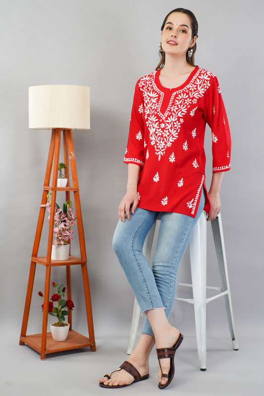 Ibadat Chikankari Rayon Short Kurti